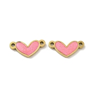 Ion Plating(IP) 316L Surgical  Stainless Steel Enamel Heart Connector Charms, Real 18K Gold Plated, Pink, 6x13.5x1.5mm, Hole: 1.2mm(STAS-D035-21G)