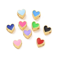 Eco-friendly Rack Plating Brass Enamel Beads, Cadmium Free & Lead Free, Long-Lasting Plated, Real 18K Gold Plated, Heart, Mixed Color, 7x7.5x5mm, Hole: 1.2mm(KK-F843-30G)