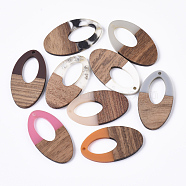 Resin & Walnut Wood Pendants, Waxed, Oval, Mixed Color, 38x21x4mm, Hole: 1.6mm(X-RESI-T023-08)