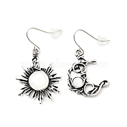 Resin Beaded Moon and Sun Asymmetrical Earrings, Alloy Dangle Earrings for Women, White, 40.5~45mm, Pin: 0.6mm(EJEW-C036-01D)