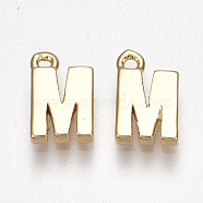 Brass Charms, Letter, Nickel Free, Real 18K Gold Plated, Letter.M, 8.5x5.5x1.5mm, Hole: 0.8mm(KK-S350-167M-G)