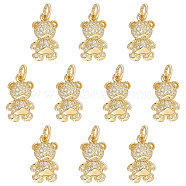 Brass Micro Pave Clear Cubic Zirconia Pendants, Long-Lasting Plated, Bear, Real 18K Gold Plated, 14.5x9x3mm, Hole: 3.5mm, 10pcs/box(ZIRC-SC0001-25)