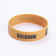 Silicone Wristbands Bracelets, Cord Bracelets, Belgium, Orange, 8 inch(20.2cm), 19x2mm(X-BJEW-K168-01B)