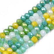 Opaque Glass Beads Strands, Imitation Jade Glass, Faceted Rondelle, Medium Sea Green, 3x2mm, Hole: 0.8mm, about 186~193pcs/strand, 17.13 inch~17.32 inch(43.5cm~44cm)(GLAA-T006-07-A04)