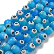 Handmade Lampwork Beads Strands, Round with Evil Eye, Dodger Blue, 8mm, Hole: 1mm, about 51pcs/strand, 15.75''(40cm)(LAMP-H001-07C)