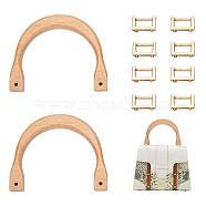 WADORN 2Pcs Wooden U-shaped Bag Handles, with 8pcs Alloy Bag Suspension Clasps, Webbing Buckle, for Bag Handle Replacement Accessories, Light Gold, Bag Handle: 8.5x10.3x1.5cm, Clasp: 1.65x2.5x0.8cm(FIND-WR0008-22)