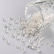 8/0 Glass Seed Beads, Silver Lined Round Hole, Round, White, 3mm, Hole: 1mm, about 10000 beads/pound(SEED-A005-3mm-21)