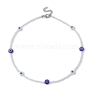 Evil Eye Lampwork & Seed Beaded Necklace, Blue, 15.51 inch(39.4cm)(NJEW-JN04365)
