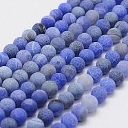 Frosted Natural Weathered Agate Beads Strands, Round, Dyed & Heated, Royal Blue, 8mm, Hole: 1mm, about 48pcs/strand, 14.5 inch(G-F367-8mm-01)