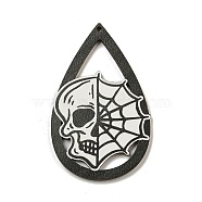 Wood Pendants, Halloween Theme, White, Skull, 55x35x2.5mm, Hole: 2mm(WOOD-M012-02G)