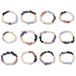 12Pcs 12 Styles Constellations Guardian Gemstone Stretch Bracelets, Chip, Inner Diameter: 2-1/4 inch(5.65cm)(BJEW-JB11108)