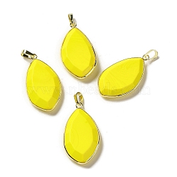 Glass Pendants, with Golden Rack Plating Brass Findings, Oval Charms, Yellow, 36~36.5x19.5~20x6~6.5mm, Hole: 6.5x3.5mm(G-K338-08G-11)