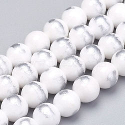 Natural Jade Beads Strands,  Brushed Silver Color, Dyed, Round, White, 4mm, Hole: 0.8mm, about 90pcs/strand, 15.7 inch(40cm)(G-G833-4mm-23)