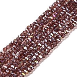 Transparent Glass Beads, 32 Facets, AB Color Plated, Round, Sienna, 3.5x3mm, Hole: 1mm, about 163~166pcs/strand, 50~51cm(EGLA-A035-T3mm-B13)