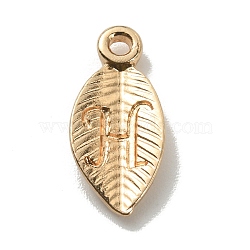 Alloy Pendants, Leaf with Letter Charm, Light Gold, Letter.H, 15.5x7.5x2.5mm, Hole: 1.5mm(FIND-TAC0011-69H-KCG)