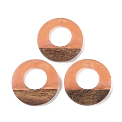 Resin & Wood Pendants, Ring Charms, Light Salmon, 37.5x3.5mm, Hole: 2mm(WOOD-F015-14E)