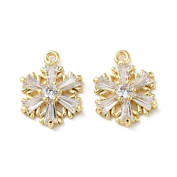 Brass Micro Pave Cubic Zirconia Charms, Snowflake Charm, Real 18K Gold Plated, 13x9.5x3mm, Hole: 0.9mm(KK-F872-17G)