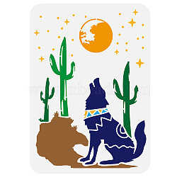 Plastic Drawing Painting Stencils Templates, for Painting on Scrapbook Fabric Tiles Floor Furniture Wood, Rectangle, Wolf, 29.7x21cm(DIY-WH0396-713)