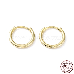925 Sterling Silver Huggie Hoop Earrings, Round Ring, Real 18K Gold Plated, 16x2mm(EJEW-K258-19C-G)