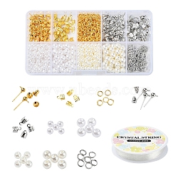 DIY Earrings Making Kits, Including Round ABS Plastic Imitation Pearl Beads, Iron Findings & Ear Nuts & Folding Crimp Ends & Open Jump Rings, Elastic Crystal Thread, Mixed Color, Beads: 400pcs/set(DIY-YW0003-16)