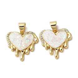 Brass Micro Pave Cubic Zirconia Pendants, with Shell, Heart, Real 18K Gold Plated, 16.5x17x2.5mm, Hole: 4x3.5mm(KK-D057-13G)