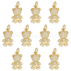 Brass Micro Pave Clear Cubic Zirconia Pendants, Long-Lasting Plated, Bear, Real 18K Gold Plated, 14.5x9x3mm, Hole: 3.5mm, 10pcs/box(ZIRC-SC0001-25)