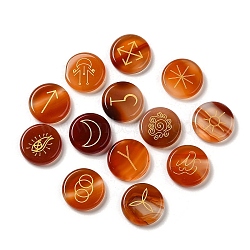 13Pcs Flat Round Natural Carnelian Rune Stones, Healing Stones for Chakras Balancing, Crystal Therapy, Meditation, Reiki, Divination, 24.5x5.5~7.5mm(G-K335-08F)