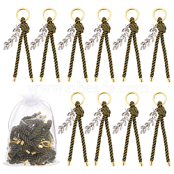 Polyester Cord First Communion Christening Keychain with Alloy Olive Branch for Baptism Favors Gift, with Iron Split Key Rings, Golden, 35cm, 10pcs/set(KEYC-AB00032)