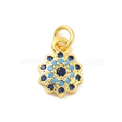 Real 18K Gold Plated Rack Plating Brass Micro Pave Cubic Zirconia Pendants Charms, Long-Lasting Plated, Lead Free & Cadmium Free, Evil Eye, 10x7.5x3mm, Hole: 3mm(KK-S396-01G)