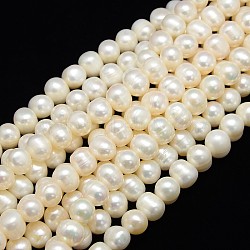 Natural Cultured Freshwater Pearl Beads Strands, Potato, Creamy White, 10~11mm, Hole: 0.8mm, about 40pcs/strand, 13.77 inch~14.17 inch(PEAR-L001-C-07-01)