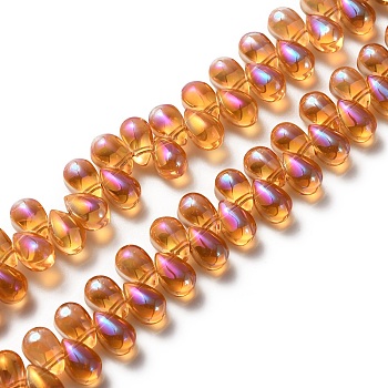 Electroplate Glass Beads, Top Drilled, Teardrop, Orange, 8.5x5x5.5mm, Hole: 0.8mm