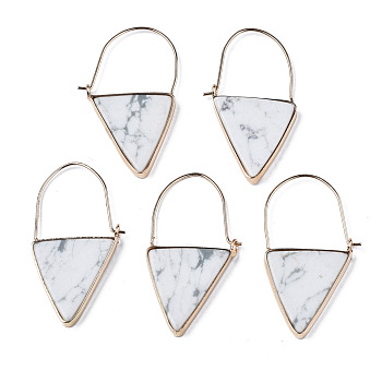 Synthetic Howlite Triangle Dangle Hoop Earrings, Brass Drop Earrings for Women, Light Gold, 43~45x23~26x3.5mm, Pin: 0.8mm