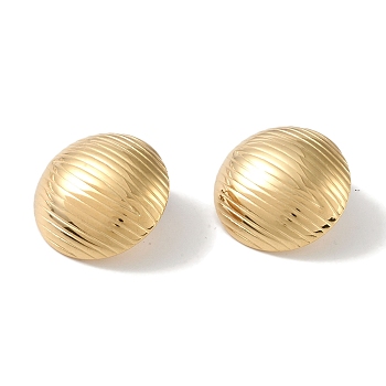 Texture Half Round 304 Stainless Steel Stud Earrings for Women, Real 18K Gold Plated, 25mm