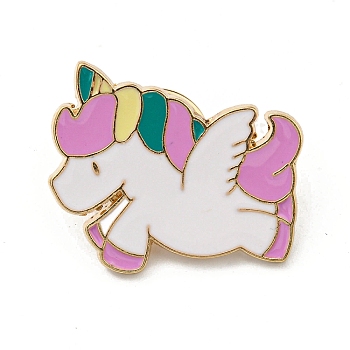 Cute Animal Cartoon Enamel Pin, Light Gold Alloy Brooch for Women, Unicorn, Hot Pink, 22x27x1.5mm