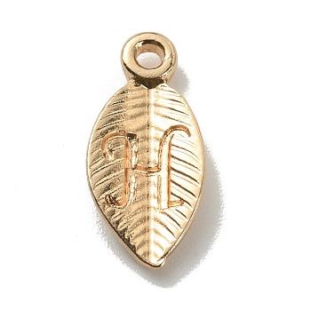 Alloy Pendants, Leaf with Letter Charm, Light Gold, Letter.H, 15.5x7.5x2.5mm, Hole: 1.5mm