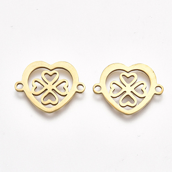 201 Stainless Steel Links connectors, Laser Cut Links, Heart with Clover, Golden, 15.5x19.5x1mm, Hole: 1.5mm