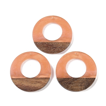 Resin & Wood Pendants, Ring Charms, Light Salmon, 37.5x3.5mm, Hole: 2mm