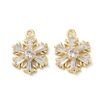Brass Micro Pave Cubic Zirconia Charms, Snowflake Charm, Real 18K Gold Plated, 13x9.5x3mm, Hole: 0.9mm