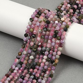 Natural Multicolor Tourmaline Beads Strands, Faceted, Round, 4mm, Hole: 0.7mm, about 99pcs/strand, 14.96"~15.35"(38~39cm)
