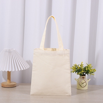 Canvas Bags with Handles, Rectangle Tote Bags, Bisque, 25x22cm