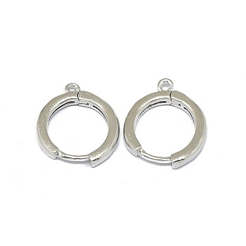 Brass Huggie Hoop Earring Findings, Long-Lasting Plated, Circle Ring, Platinum, 16.5x13.5x2mm, Hole: 1.2mm, Pin: 0.8mm