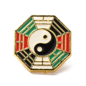 Eight-Diagram Tactics with Yin Yang Enamel Pin, Alloy Badge for Backpack Clothes, Octagon, 25x25x2mm