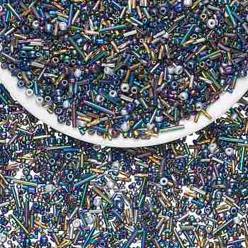100G Electroplate Glass Seed Beads, for Jewelry Making, Mixed Shapes, Prussian Blue, 1.2~15x1.5~4.5mm, Hole: 0.8~1.8mm