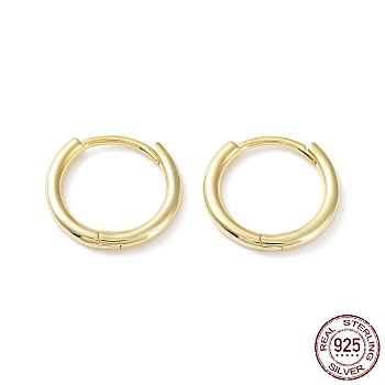 925 Sterling Silver Huggie Hoop Earrings, Round Ring, Real 18K Gold Plated, 16x2mm