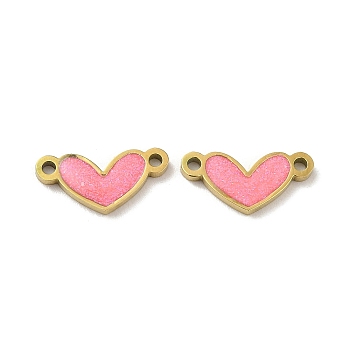 Ion Plating(IP) 316L Surgical  Stainless Steel Enamel Heart Connector Charms, Real 18K Gold Plated, Pink, 6x13.5x1.5mm, Hole: 1.2mm