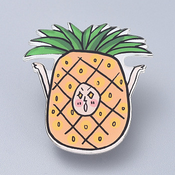 Acrylic Safety Brooches, with Iron Pin, Pineapple, Sandy Brown, 38x38x8mm, Pin: 0.8mm