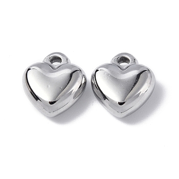 304 Stainless Steel Charms, Heart Charm, Stainless Steel Color, 12.5x11x4.5mm, Hole: 1.6mm