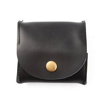 Cowhide Leather Change Purse, with Snap Button, Rectangle, Black, 76x80x15mm
