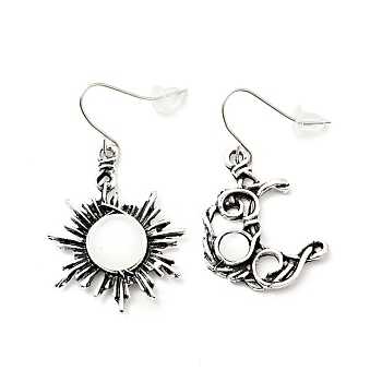 Resin Beaded Moon and Sun Asymmetrical Earrings, Alloy Dangle Earrings for Women, White, 40.5~45mm, Pin: 0.6mm