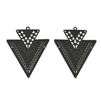 Spray Painted 430 Stainless Steel Pendants, Etched Metal Embellishments, Triangle Charm, Black, 40x32x0.3mm, Hole: 1.5mm